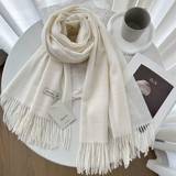 Dame - Hvid Halstørklæde & Sjal Shein 1pc Milk white Wool Women's Winter Scarf Silky Soft Feel Shawls and Wraps for Wedding and gift Evening Dresses Travel Office Pure Color