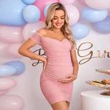 Slå om-kjoler Graviditets- & Ammetøj Shein Maternity Off Shoulder Ruched Mesh Bodycon Dress
