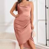 50 - Pink - XXL Kjoler Shein Plus Draped Collar Wrap Cami Dress