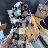 Shein Women's Winter Plaid Scarf With Double-sided Cashmere Feel, Versatile & Warm Neckwear For Autumn And Winter, Ladies Fashion Scarf In Love Heart & Grid