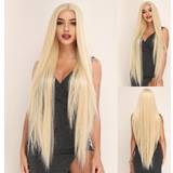 Parykker Shein 13*4*1 T-Part Synthetic Super Long Blonde Straight Lace Front Wig