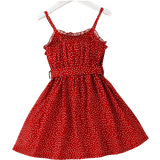 Elastan - Sløjfe Kjoler Shein Toddler Girl's Polka Dot Frill Trim Belted Cami Dress - Red