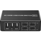Kvm switch Nördic KVM Switch 4 PC til 1xHDMI 4K 60Hz og 4xUSB HDCP 2.2 til Xbox, PS5, Laptop