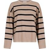 Dame - Stribede Sweatere Neo Noir Shana Stripe Knit Blouse - Khaki