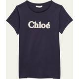 Chloé Piger Børnetøj Chloé Girls Navy Organic Logo Short Sleeves T-Shirt Years