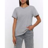 River Island Dame T-shirts & Toppe River Island Womens Grey Rolled Sleeve T-Shirt