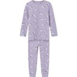 Lilla Pyjamasser Name It Unicorn Rib Nightset - Lavender Aura (13221101)