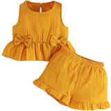 Babyer - Gul Øvrige sæt Shein Baby Bow Front Ruffle Hem Tank Top & Shorts - Mustard Yellow