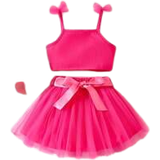 Babyer Øvrige sæt Shein Baby Ruffle Trim Shoulder Cami Top & Mesh Overlay Skirt Set - Pink
