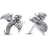 Rød Smykker Pandora Game of Thrones Curved Dragon Stud Earrings - Silver/Red