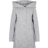48 - Bomuld - Trykknapper Overtøj Vero Moda Hood Curve Coat - Light Grey Melange