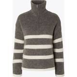 Dame - Stribede Sweatere Selected Femme Maline Long Sleeve Half Zip Knit - Grey