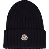 Moncler Dame Hovedbeklædning Moncler Womens Black Logo-embroidered Wool-knit Beanie