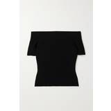 Alexander McQueen Dame T-shirts Alexander McQueen Womens Black Off-shoulder Ribbed Knitted top