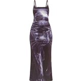 48 - Lilla - Polyester Kjoler PrettyLittleThing Satin Puma Print Strappy Maxi Dress - Black