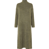Dame - Grøn - Merinould Kjoler Selected Maline Long Sleeve Knit Dress - Dusky Green