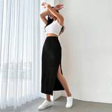 12 - Dame - Midinederdele Shein Solid Split Thigh Skirt