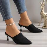 Højhælede sko Shein Women Minimalist Point Toe Stiletto Heeled Mule Pumps, Elegant Black Fabric Pumps