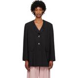 Ganni 48 Overdele Ganni Drapey Melange Oversized Blazer F7755 Black Sort