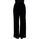 48 - Dame - Silke Bukser & Shorts Dolce & Gabbana Black Velvet High Waist Trousers Pants Black IT48/XXL
