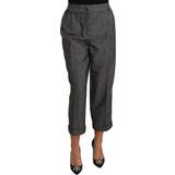 Dolce & Gabbana 48 - Dame Bukser & Shorts Dolce & Gabbana Gray Wool Pleated Cropped Trouser Pants IT48