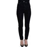 Elastan/Lycra/Spandex - Leopard Bukser & Shorts Dolce & Gabbana Black Leopard Skinny Denim Jeans IT40
