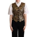 Dame - Silke Veste Dolce & Gabbana Black Gold Jacquard Silk Waistcoat Vest IT48