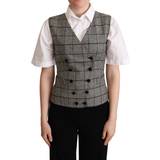 Uld - XL Veste Dolce & Gabbana Gray Checkered Sleeveless Waistcoat Vest IT40