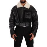 Fåreskind Tøj Dolce & Gabbana Black Leather Shearling Biker Coat Jacket IT48