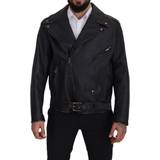 Herre - Skind Jakker Dolce & Gabbana Black Leather Biker Coat Zipper Jacket IT46