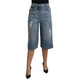 Dolce & Gabbana Blå Bukser & Shorts Dolce & Gabbana Blue Wide Leg Cropped Mid Waist Cotton Jeans IT40