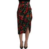 Dolce & Gabbana Dame Nederdele Dolce & Gabbana Black Red Fruit Stretch Wrap Skirt IT38