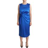 Blå - One Size Kjoler P.A.R.O.S.H. Blue Acetate Sleeveless Pleated Midi Sheath Dress IT46