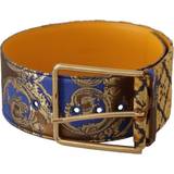 Dolce & Gabbana Blomstrede Tilbehør Dolce & Gabbana Blå Floral Patchwork Leather Wide Waist Buckle Belt Blue