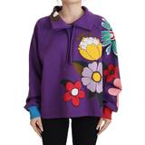 Dolce & Gabbana Lilla Overdele Dolce & Gabbana Purple Floral Print Pullover Cotton Sweater IT38