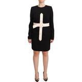 Sort - Uld Kjoler Givenchy Black Wool Long Sleeves Belted Mini Sheath Dress IT40