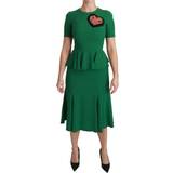 48 - Grøn Kjoler Dolce & Gabbana Green Heart Patch Mermaid Midi Viscose Dress IT36