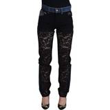 Blomstrede - Bomuld Bukser & Shorts Dolce & Gabbana Black Floral Lace Front Skinny Denim Jeans IT40