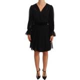 Dolce & Gabbana Mesh Tøj Dolce & Gabbana Black Mesh Pleated Mini Silk Stretch Dress IT38