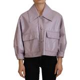 Dolce & Gabbana Lilla Overtøj Dolce & Gabbana Purple Bomuld Button Down Cropped Jacket Color_Purple, Gender_Female, Gender_Women, IT40/S, Jackets Coats Women Clothing, Purple IT40/S