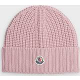Moncler Hovedbeklædning Moncler Womens Pink Logo-patch Chunky Wool-knit Beanie