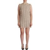 Midikjoler - Nylon - S Dolce & Gabbana Beige Checkered Sleeveless Mini Shift Dress IT40