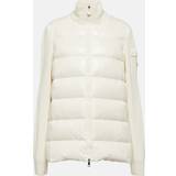 Moncler Trøjer Moncler Womens White Funnel-neck Ribbed Shell-down Wool Knitted Cardigan
