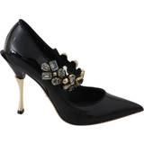 12 - 39 Højhælede sko Dolce & Gabbana Black Leather Crystal Shoes Mary Jane Pumps EU35/US4.5