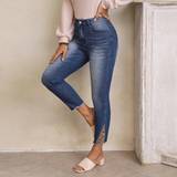 Leopard - Slim Bukser & Shorts Shein Leopard Print Raw Hem Skinny Jeans