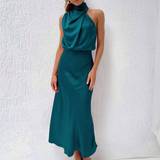 Lynlås - Turkis Kjoler Shein Solid Asymmetrical Neck Dress