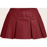 Rød - Skind Nederdele Shein Solid Pleated PU Leather Skirt