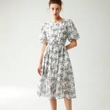 A-facon kjoler - Rund hals Shein Allover Print Puff Sleeve Dress