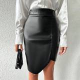 Skind - XXL Nederdele Shein Solid PU Leather Bodycon Skirt