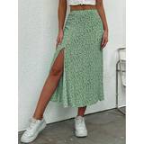 Dame - Grøn - Midinederdele - S Shein Ditsy Floral Split Thigh Skirt